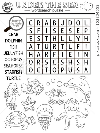 Vector black and white under the sea word