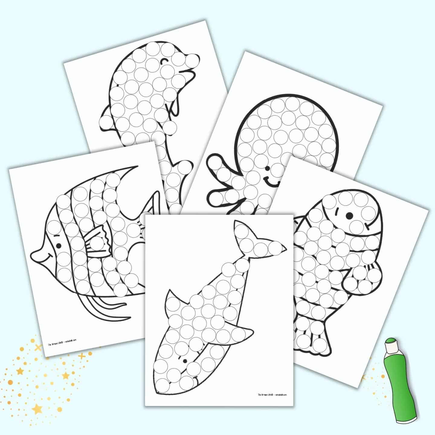 Free printable ocean animals dot it marker pages