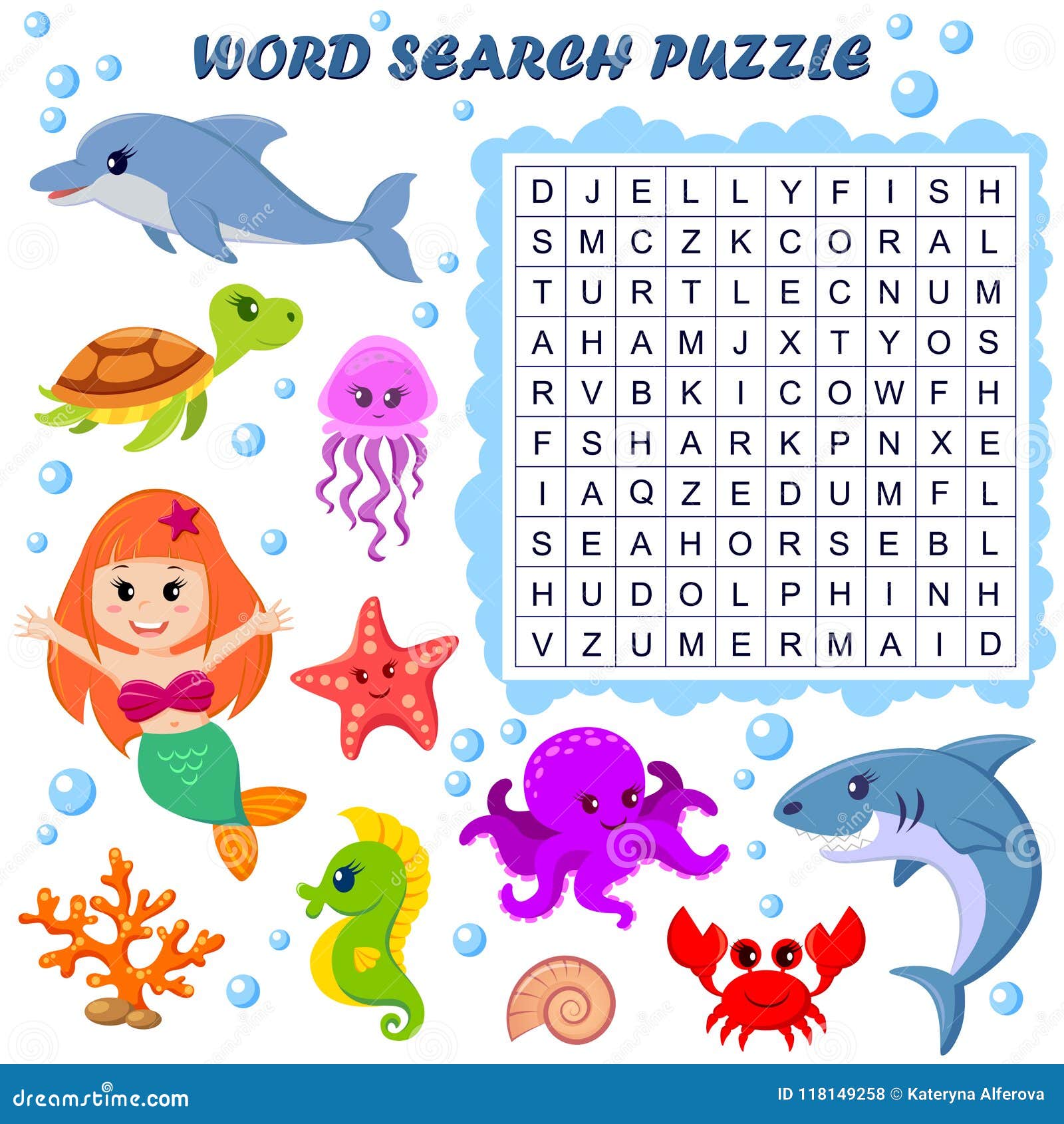 Word search puzzle vector education game for children stock vector
