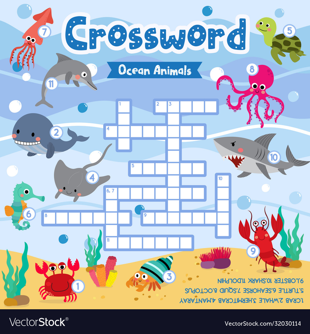Crossword puzzle ocean animals royalty free vector image