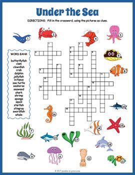 Esl ocean animals crossword puzzle worksheet activity