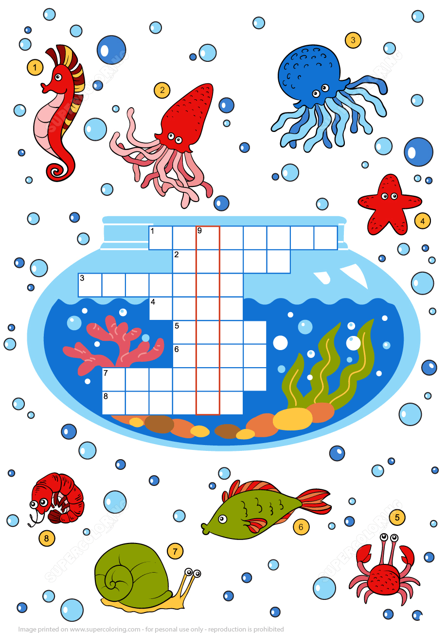 Crossword puzzle about sea animals free printable puzzle games
