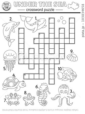 Vector black and white under the sea crossword