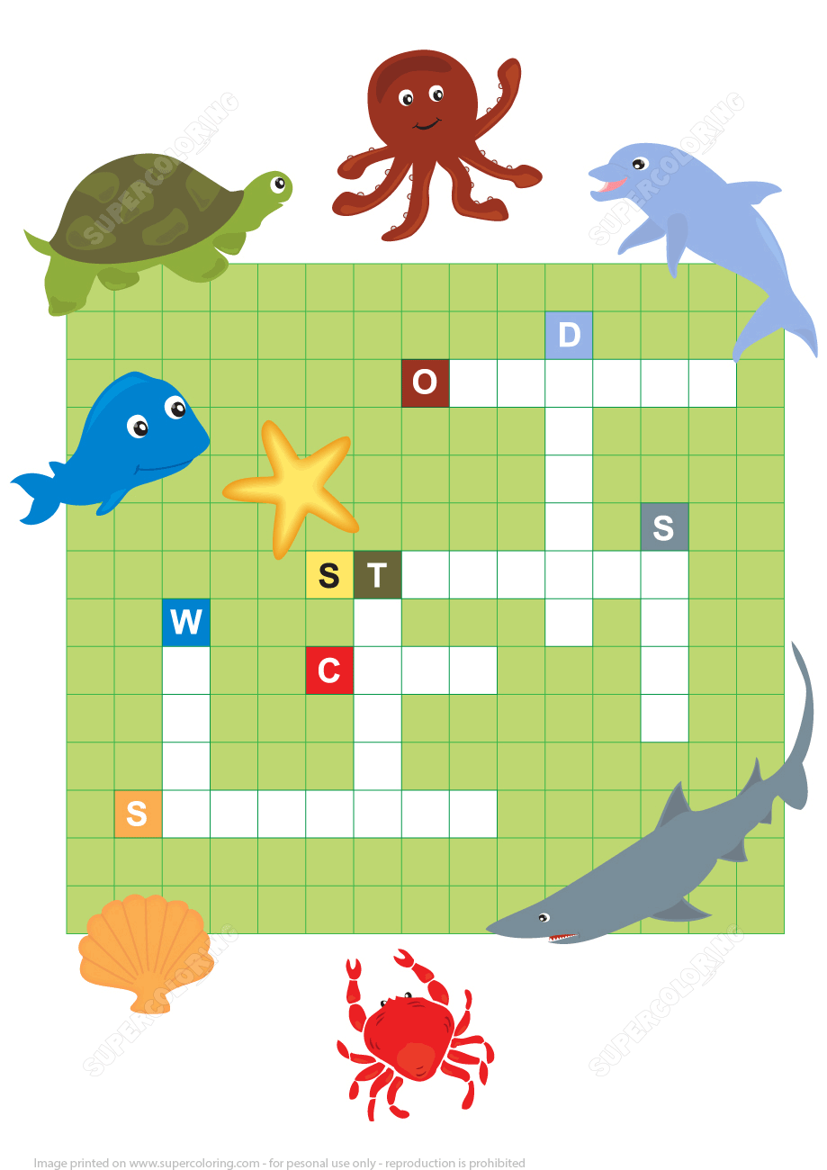 Ocean animals crossword puzzle free printable puzzle games