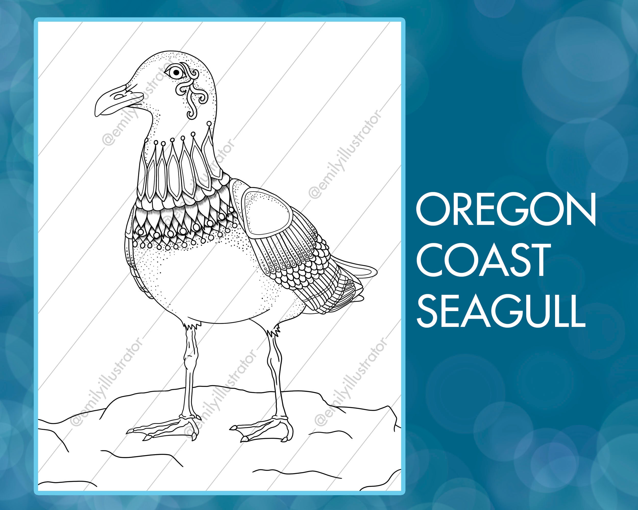 Oregon coast seagull digital coloring page