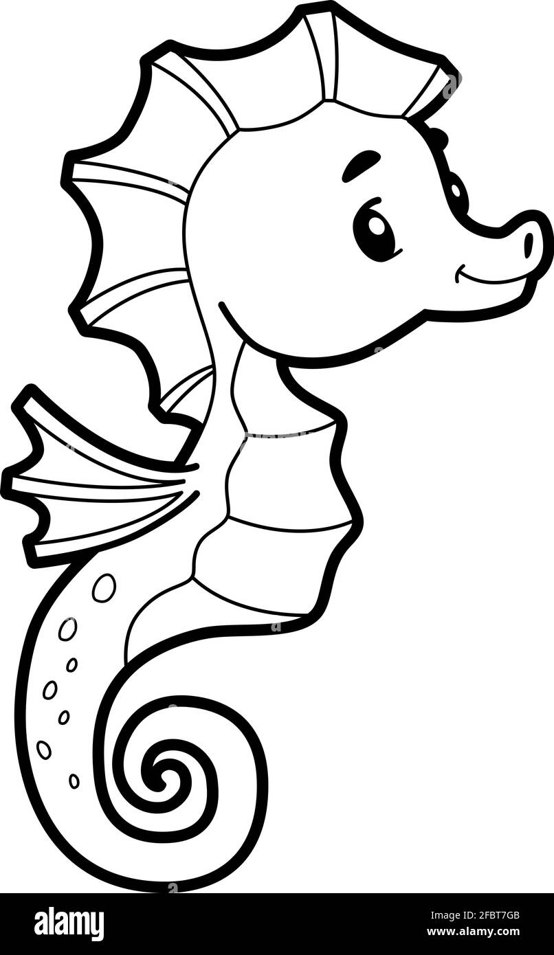 Coloring book or page for kids sea horse black and white vector illustration stock vector image art