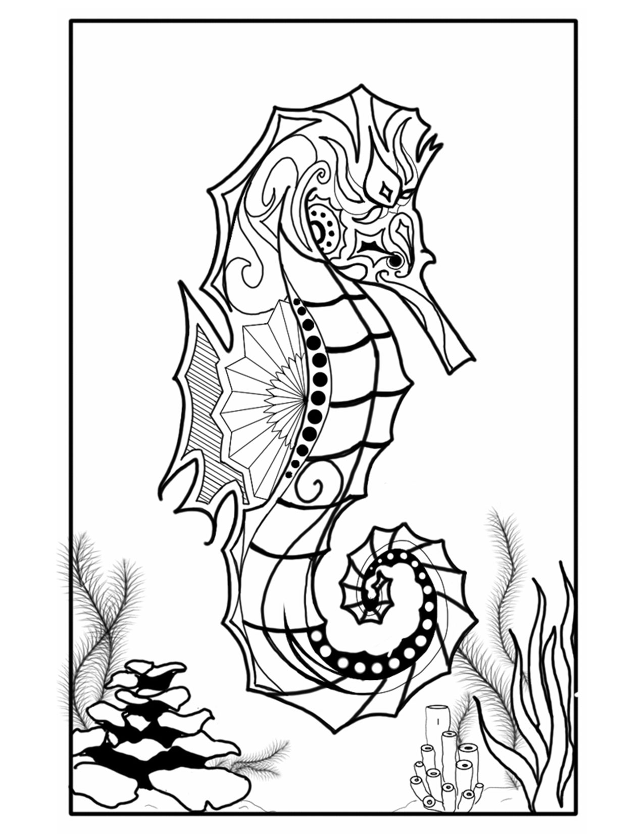 Abstract sea horse coloring page â mermaid coloring pages