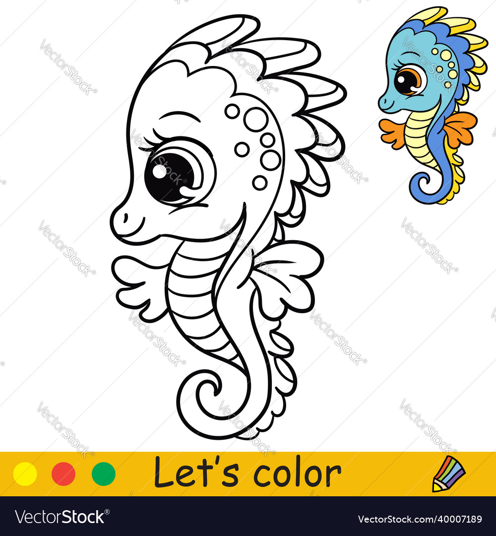 Tropical seahorse coloring book for preschool vector image