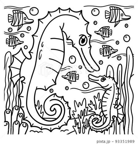 Sea horse coloring page for kids