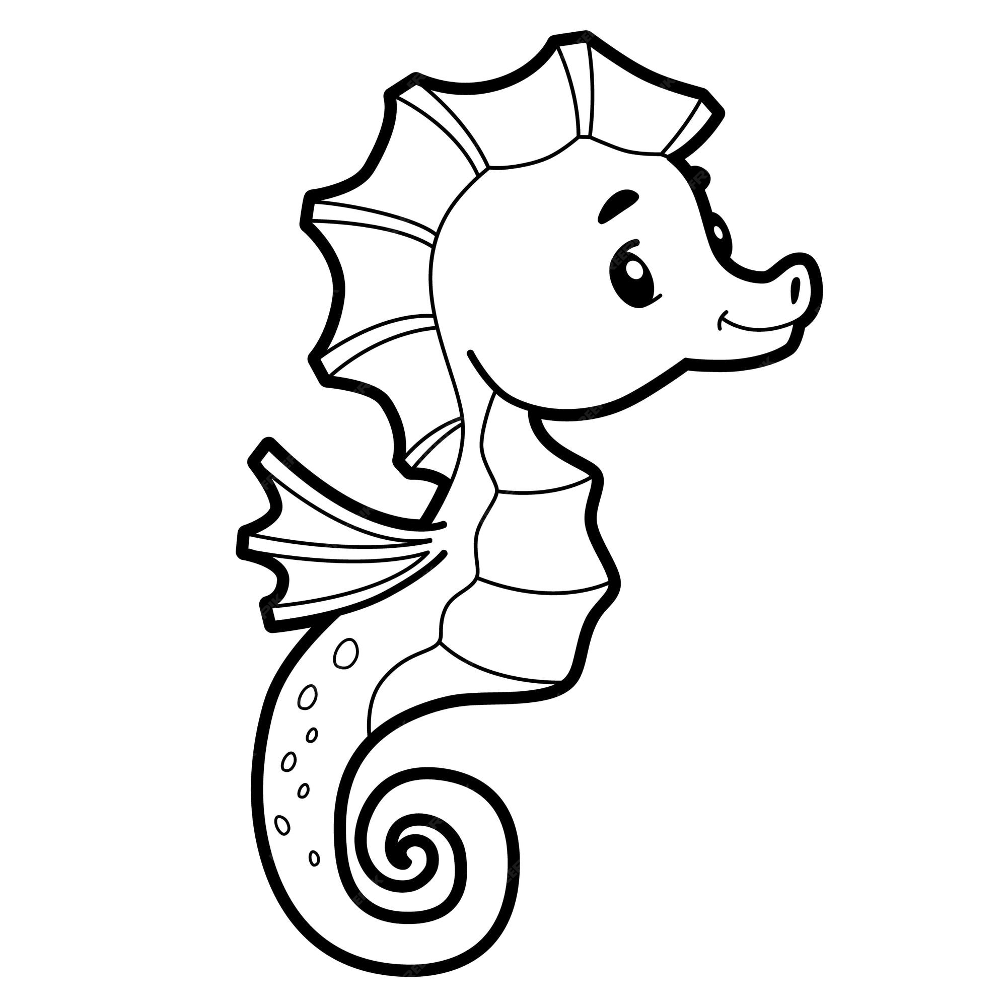 Premium vector coloring book or page for kids black and white sea horse