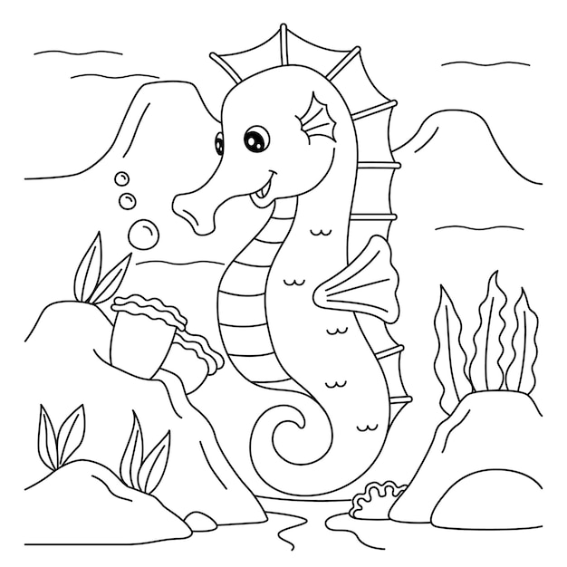 Premium vector seahorse coloring page for kids