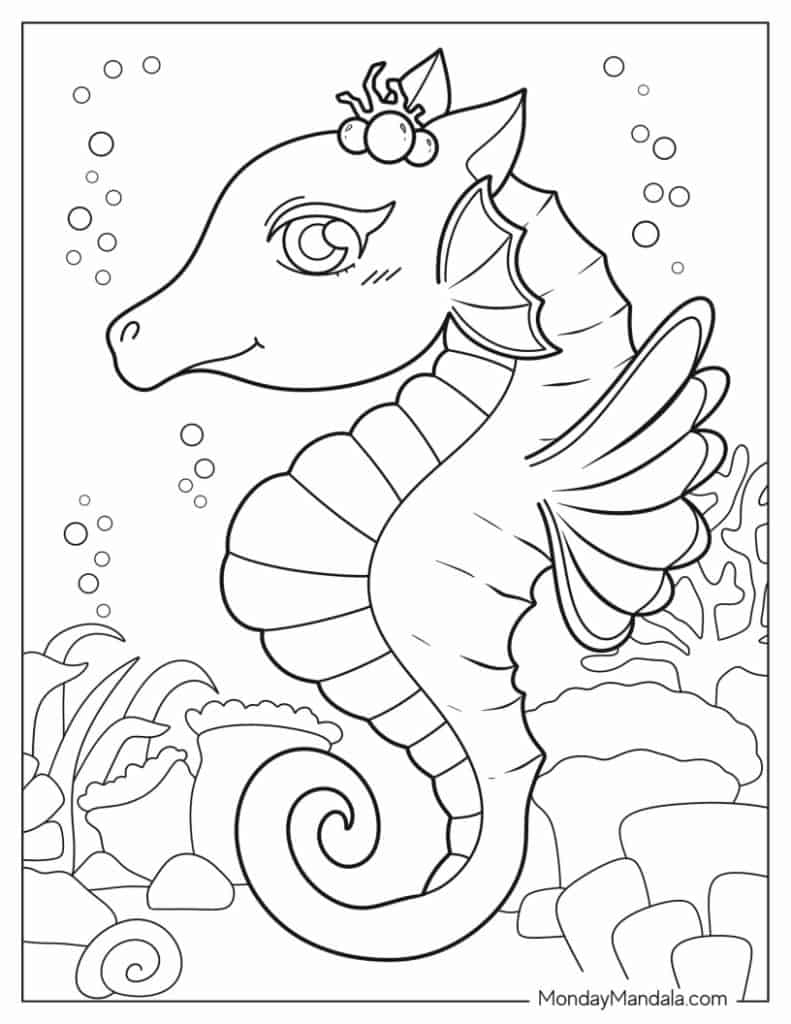 Seahorse coloring pages free pdf printables