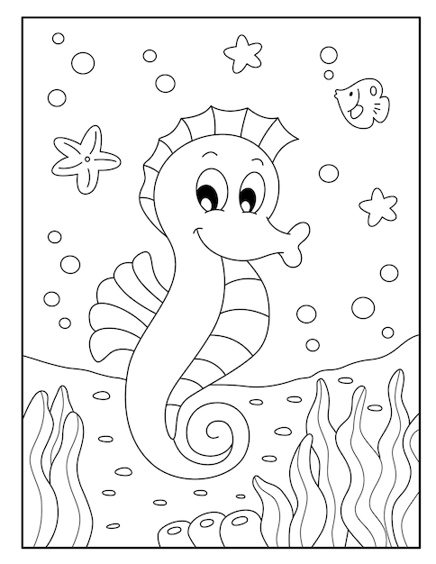 Premium vector cute seahorse coloring pages for kids