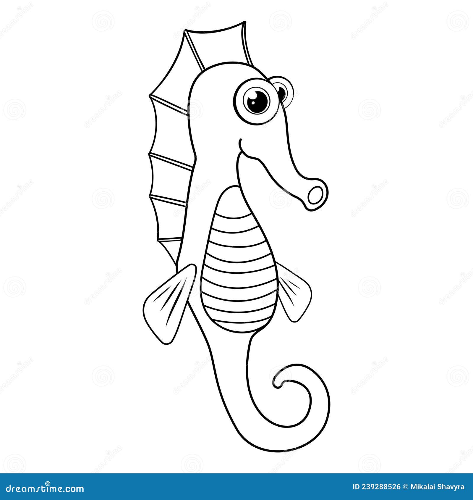 Colorless cartoon sea horse coloring pages template page for coloring book of funny sea fish for kids aquatic creature stock vector