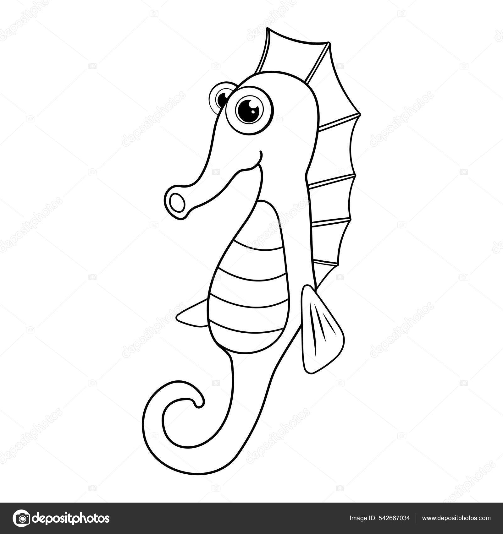 Colorless cartoon sea horse coloring page template page coloring book stock vector by kidland