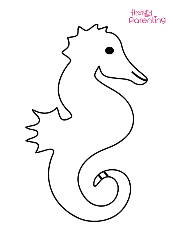 Sea horse outline coloring page for kids