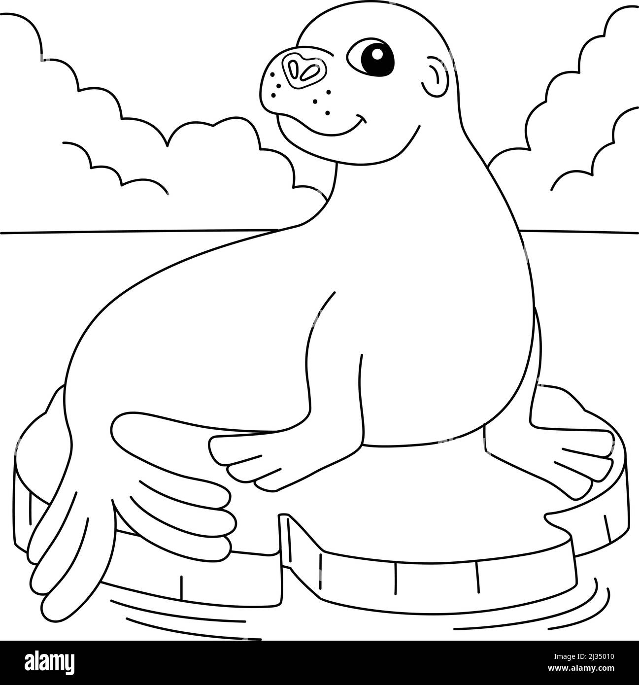 Sea lion animal coloring page for kids stock vector image art