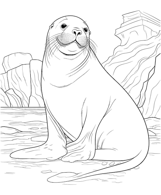 Premium vector sea lion coloring page easy