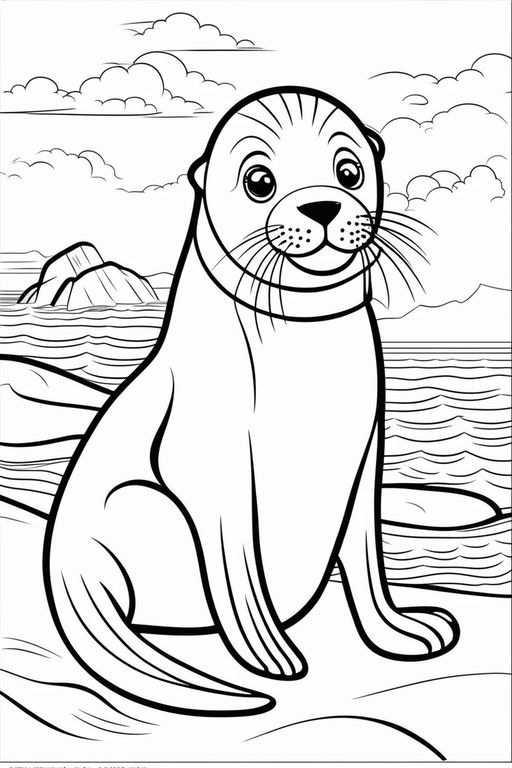 Coloring page of a seal in its habitat