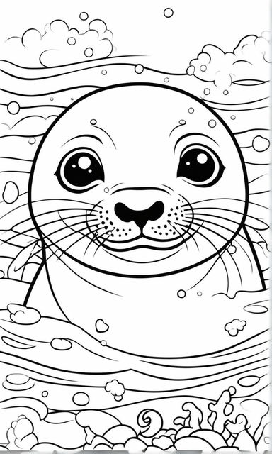 Coloring page of a seal in its habitat