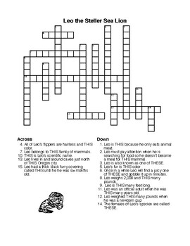 Anitails stellar sea lion story crossword coloring page and more