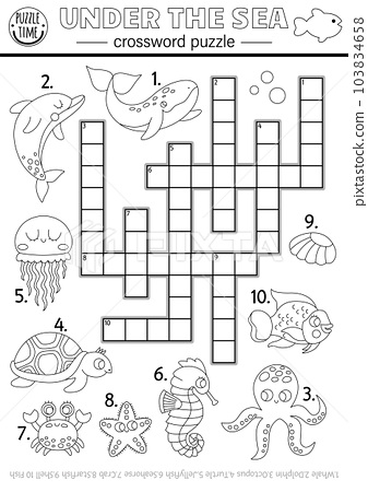 Vector black and white under the sea crossword