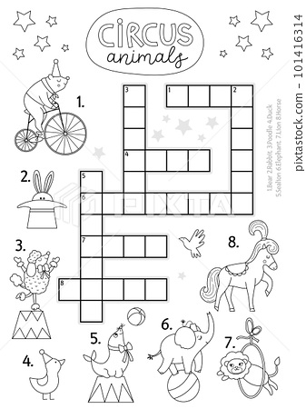 Vector circus crossword puzzle for kids simple