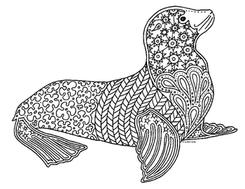 Sea lion zentangle coloring page by pamela kennedy tpt