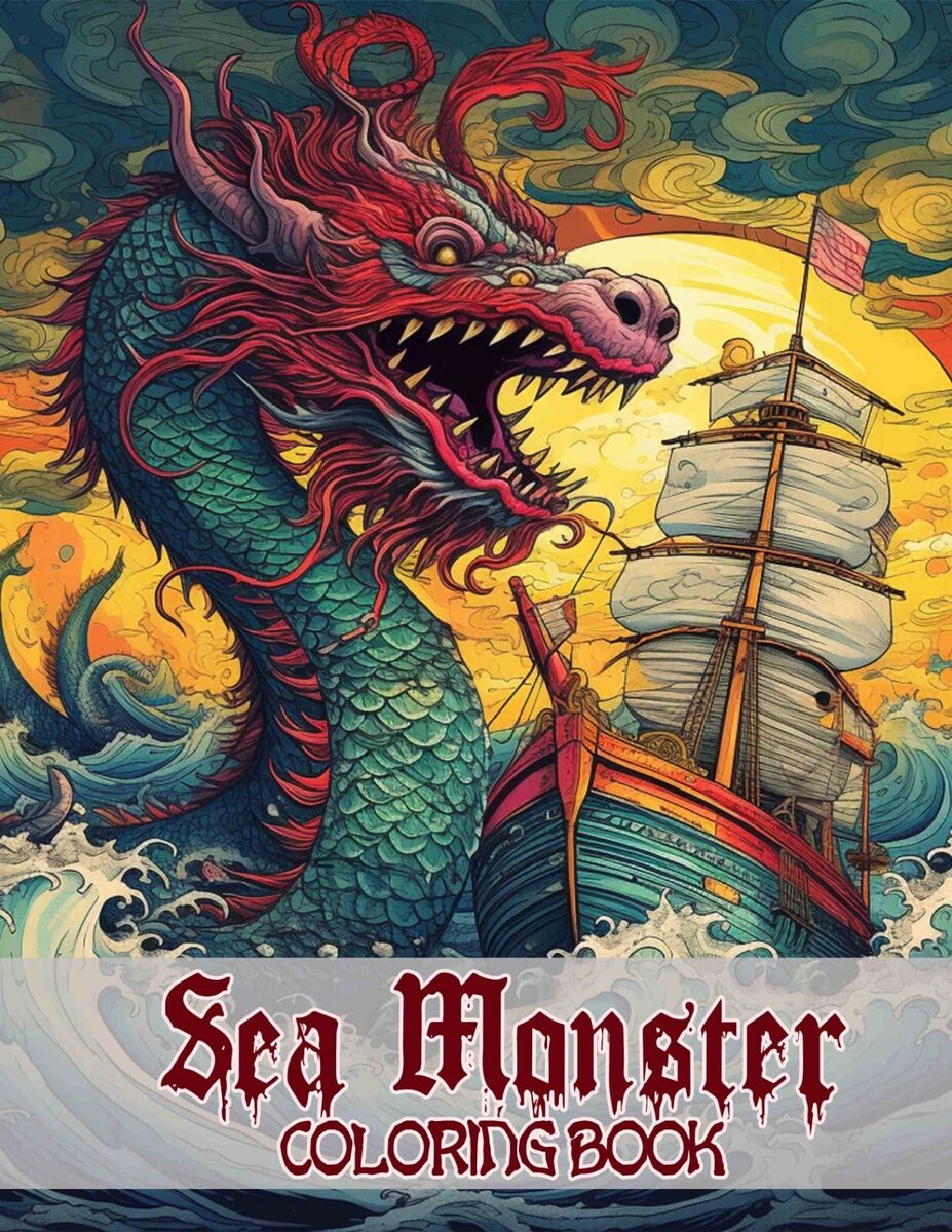 Sea monster digital printable coloring book pages for adult pages