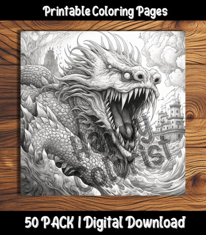 Sea monster coloring pages digital pack happy colorist