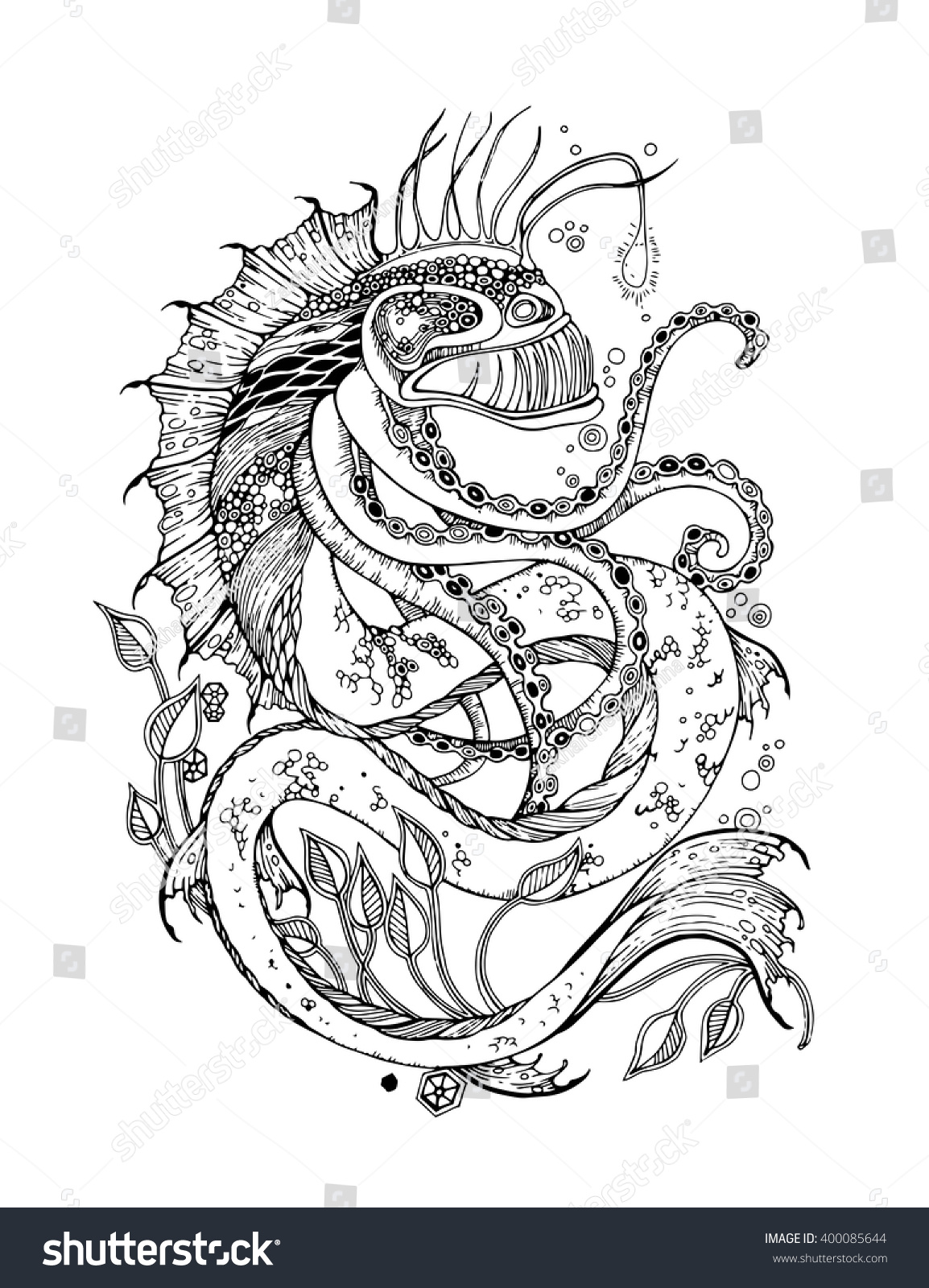 Adult coloring page sea monster vector stock vector royalty free