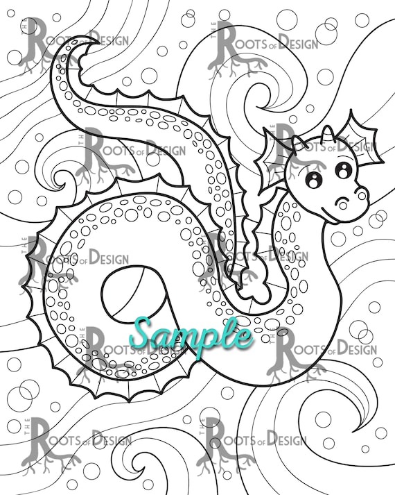 Instant download coloring page cute sea monster page print doodle art printable