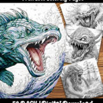 Sea monster coloring pages digital pack happy colorist