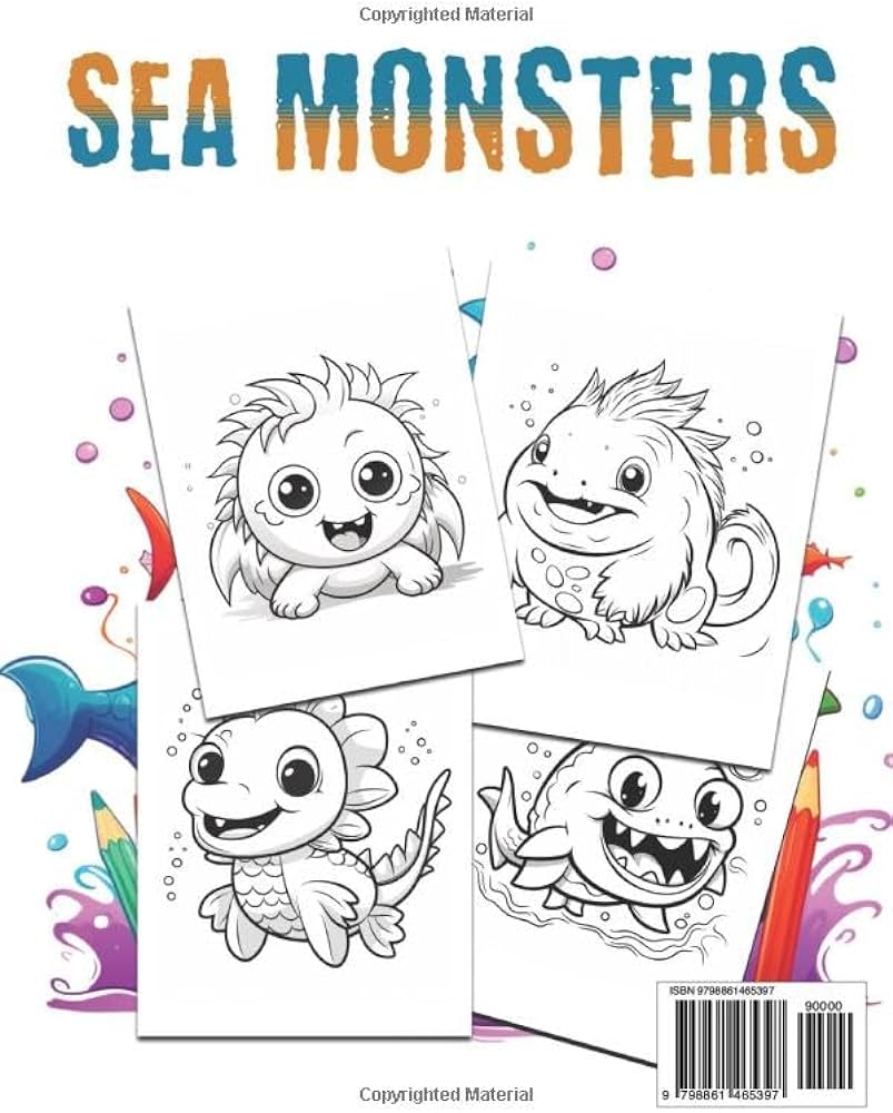 Sea monsters coloring book kids ages sea monster sea monsters coloring book cute monsters coloring book ages jardine oren books