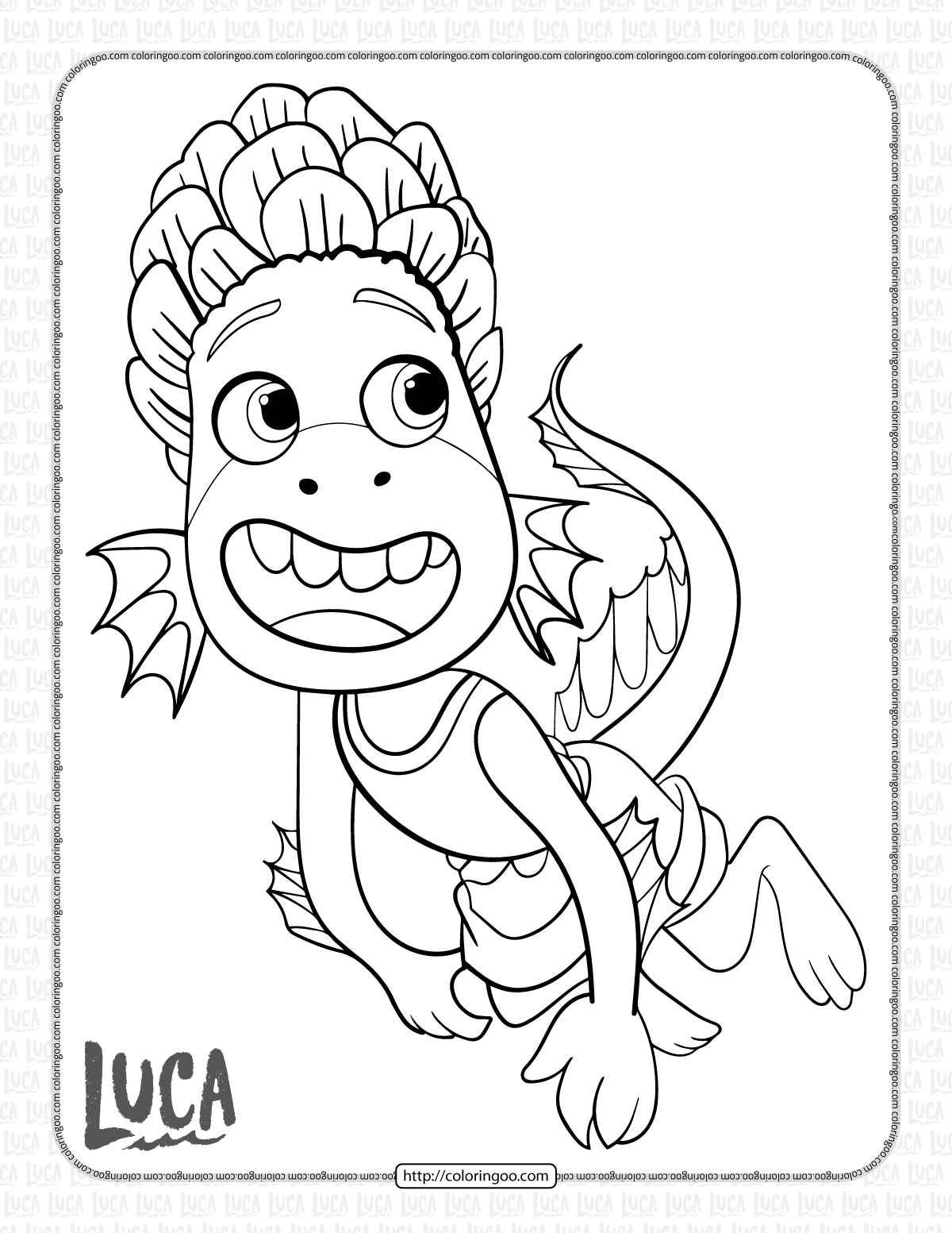 Disney luca water alberto swimming coloring page