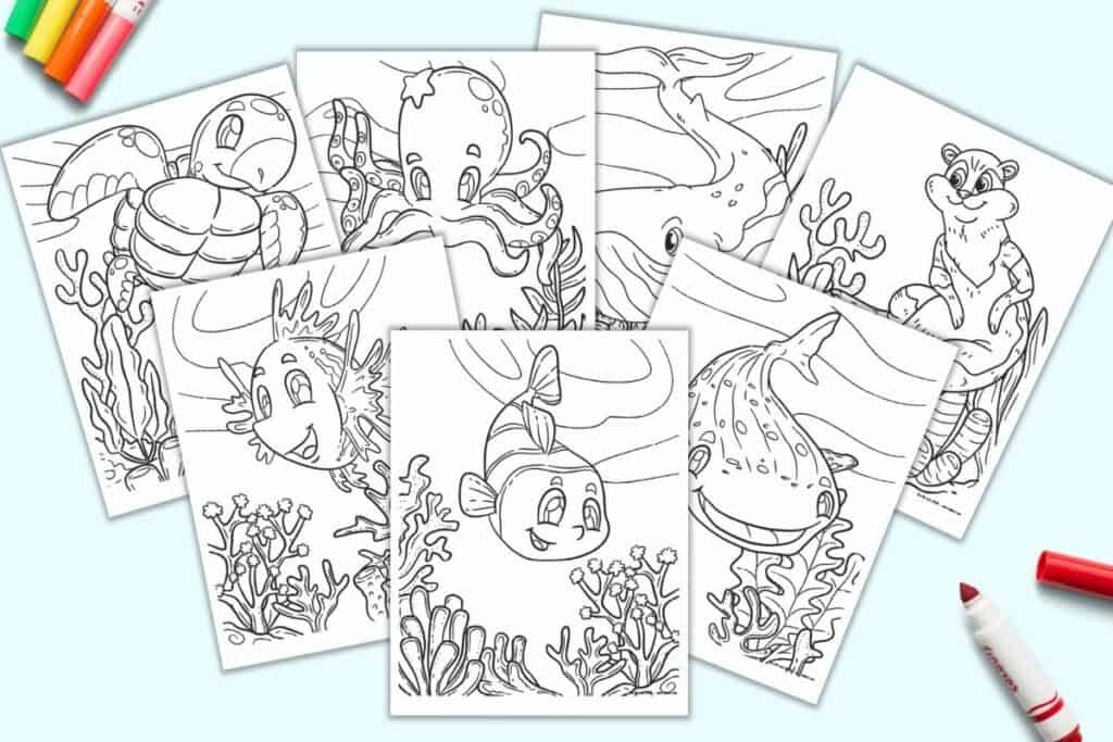 Free printable cute sea creature coloring pages for kids