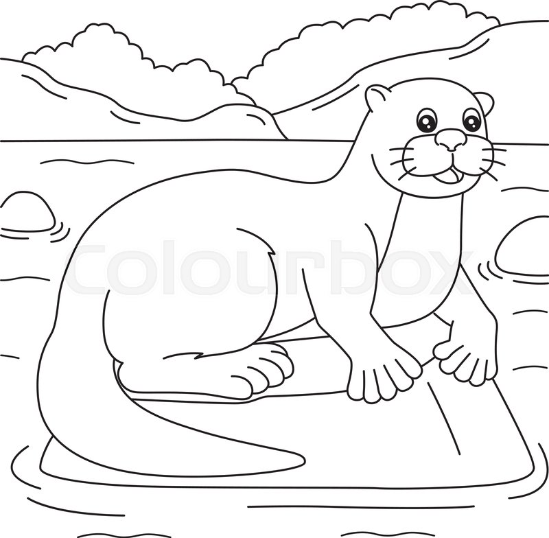 River otter coloring page for kids stock vector