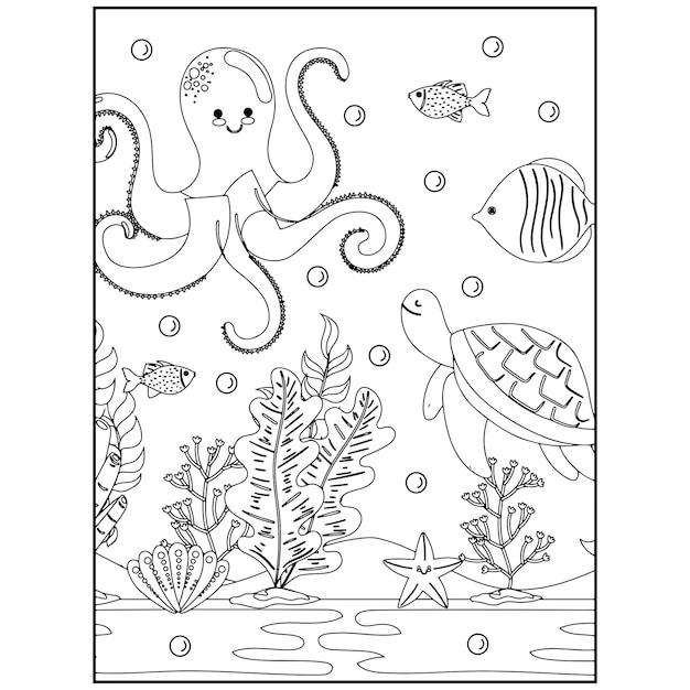 Premium vector printable ocean animals coloring pages for kids premium vector