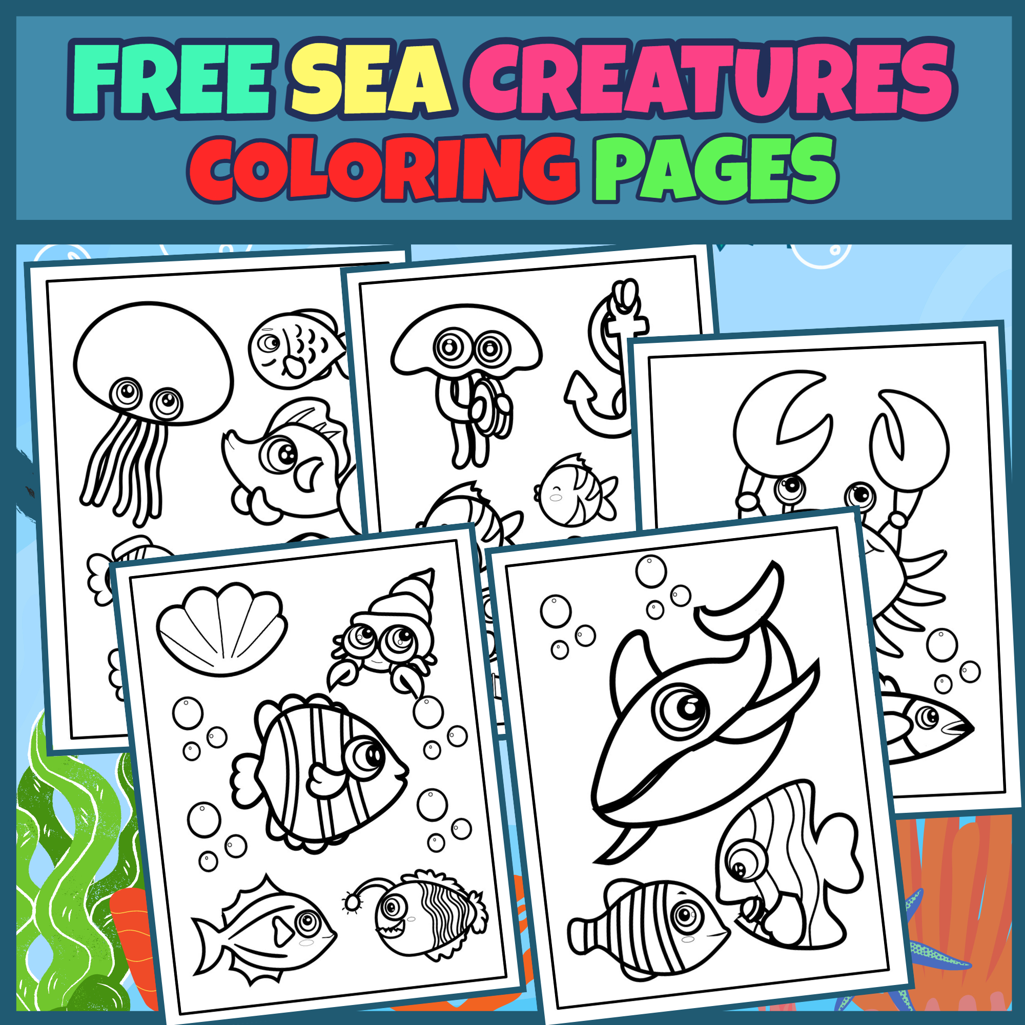 Free printable sea creatures coloring pages for preschoolers and kindergarten made by teachers