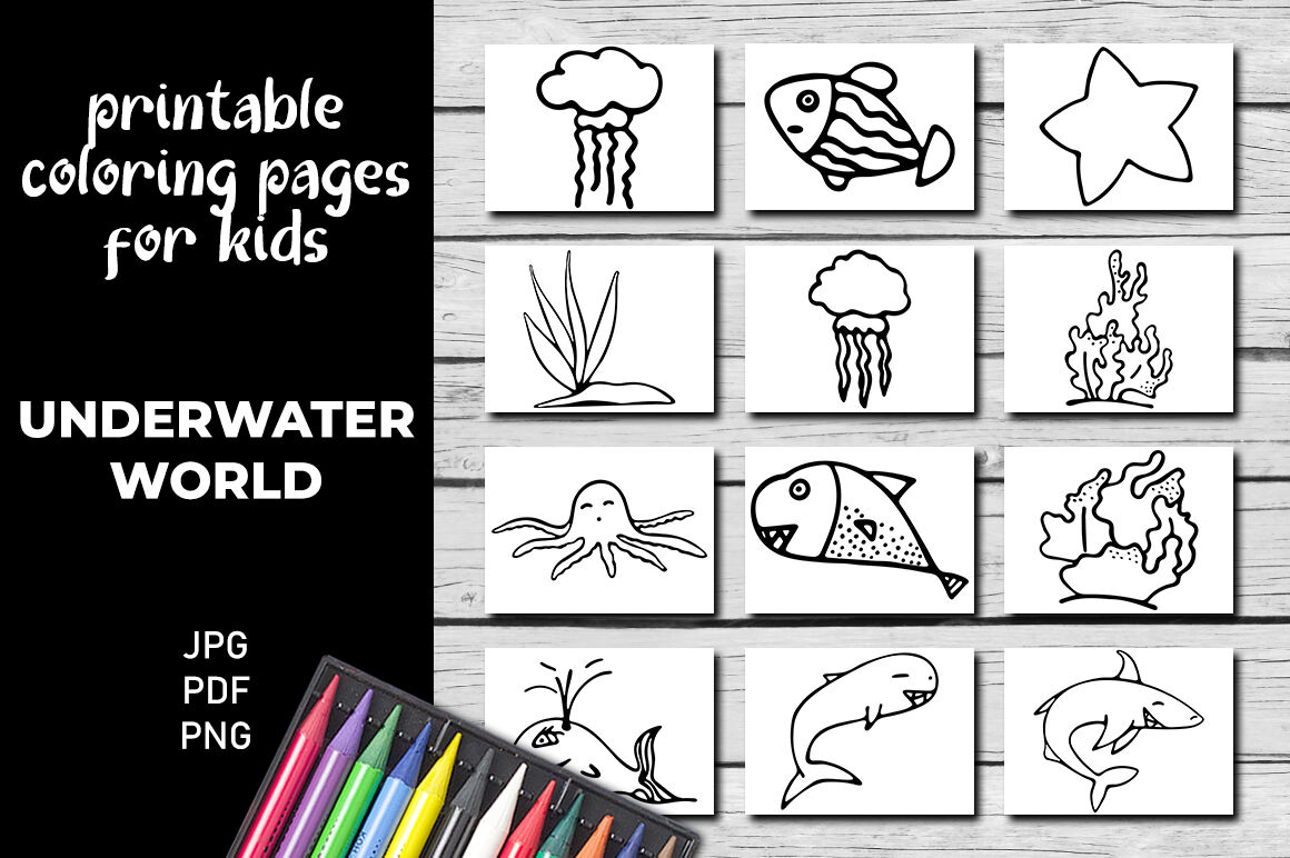 Under the sea clipart printable coloring pages for kids by irisidia