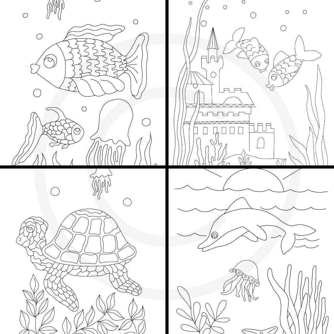 Underwater sea life page printable coloring book fish mermaid tu â scc digital designs