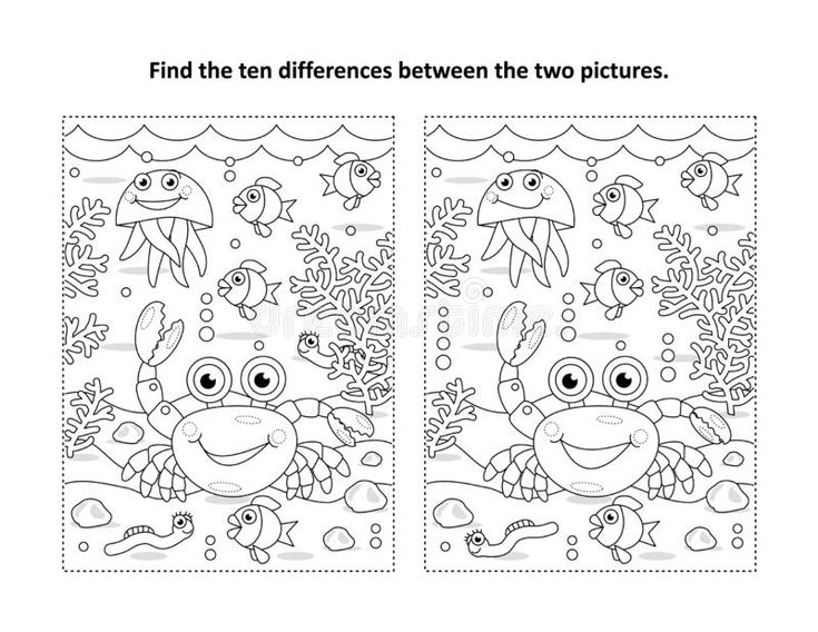 Find ten differences picture puzzle and coloring page crab sea life black and white find ten differences undeâ picture puzzles coloring pages coloring books