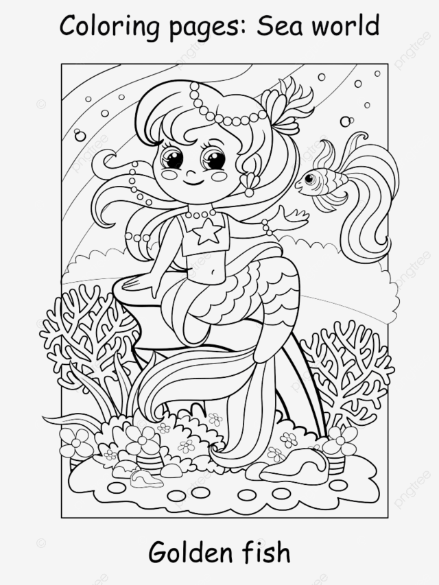 Mermaids fish vector art png beauty cute mermaid with golden fish monochrome riddle isolated png image for free download