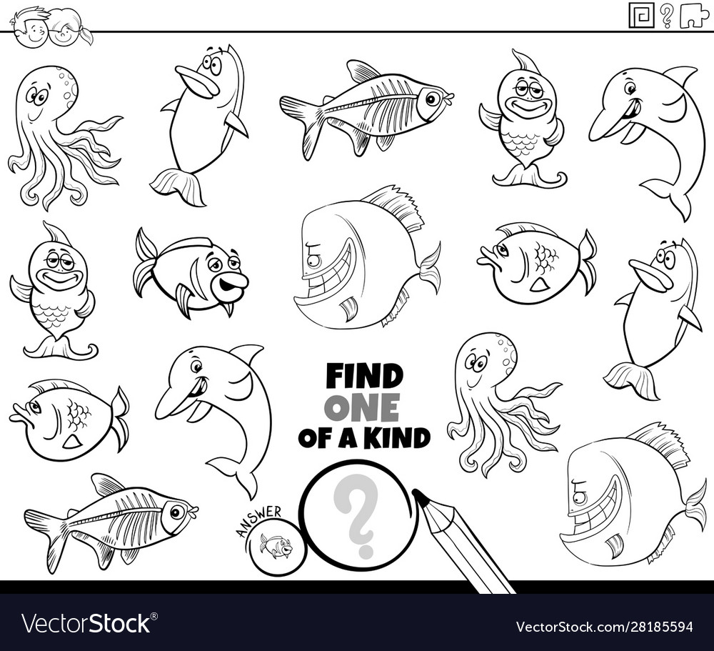 One a kind game with sea animals color book vector image