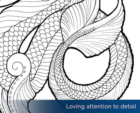 Water dragon coloring page sea serpent leviathan sea creature fantasy art magical creature easy to color printable digital download