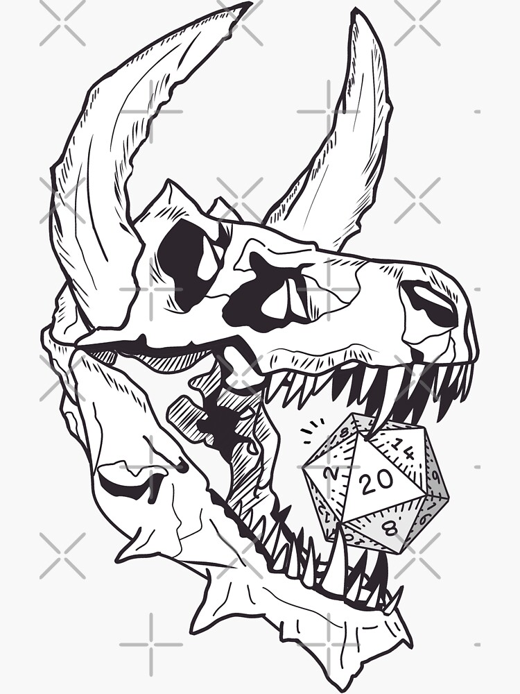 Dnd dragon skull mighty dnd monster with d dice sticker for sale by dungeonatelier