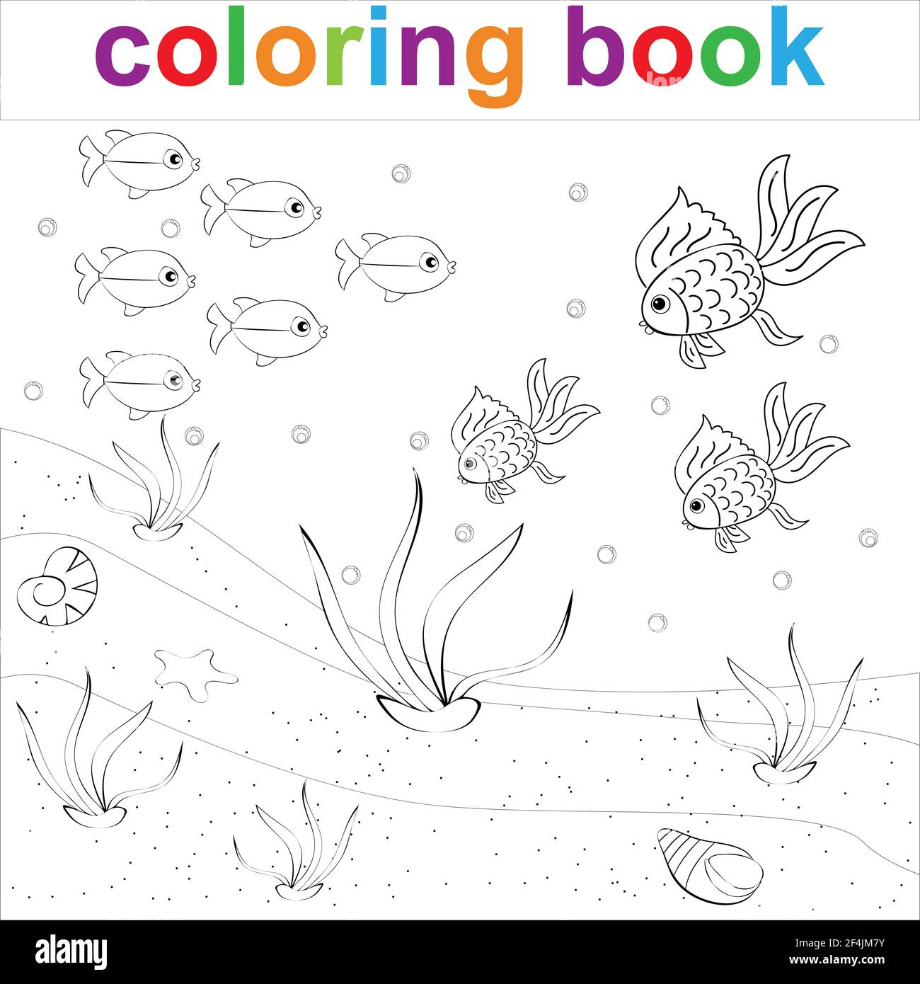 Coloring page template with fish seaweed and shell for children coloring sea life vector eps stock vector image art