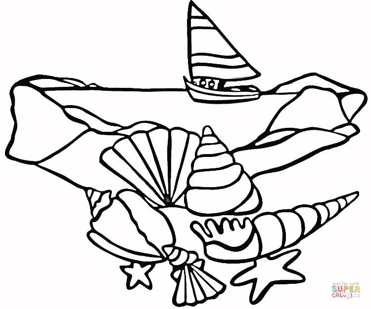 Sea shells beach theme coloring page free printable coloring pages