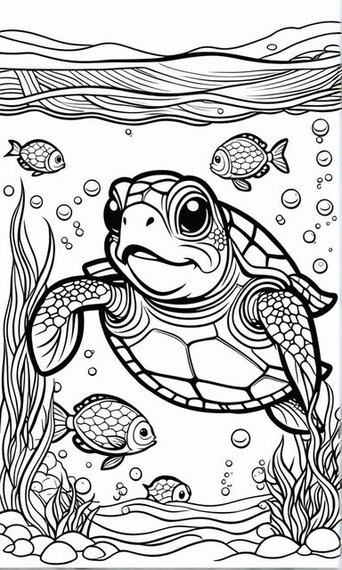 Ornamental sea turtle coloring book template