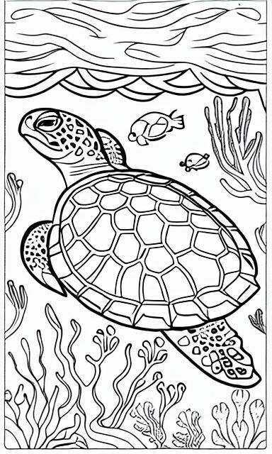 Ornamental sea turtle coloring book template